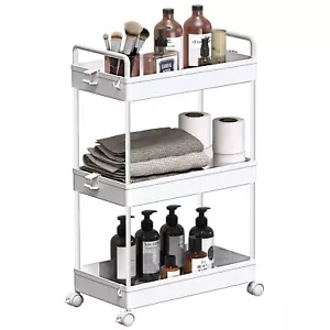 Rolling Storage Cart 3 Tier Utility Cart Mobile Slide Out Organizer Bathroom Sta - Picture 1 of 7