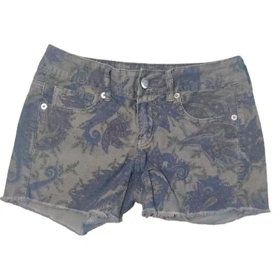 Pantalones Cortos American Eagle Para Mujer 2 Gris Floral Corte Pana Elastizados Dobladillo Crudo Foto 1 de 4