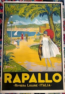 Raro poster viaggio italiano Rapallo di Natoli 1924 ORIGINALE LITHO RIVIERA - Foto 1 di 7