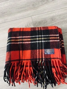 Vintage Pendleton Blanket Throw Red/Black VirginWool Plaid Fringed 72x52’’ RARE - Picture 1 of 6