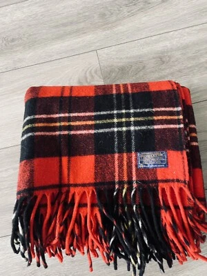 Vintage Pendleton Blanket Throw Red/Black VirginWool Plaid Fringed 72x52’’ RARE - Image 1 of 4