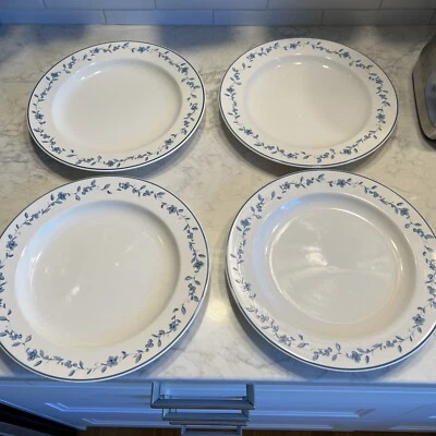 MARTHA STEWART Everyday (4) DInner Plates 蓝色花卉加兰 11-1/8 英寸 MSE MINTY! — 第 1/4 张图片