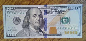 Rare Repeater Series 2017 A $100 Dollar Bill Serial Number Serial # 11441144 - Picture 1 of 2