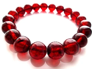 Cognac Round Beads Baltic Press Amber Bracelet 18 beads, 12mm, 17.5gr - Picture 1 of 6