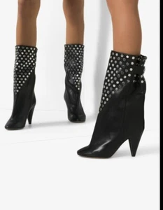 ISABEL MARANT LAKFEE Studded Women Black Leather Boots. SZ 37. $1,600 EUC. - Picture 1 of 24