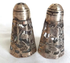 Mark Hecho en Mexico Sterling Silver Topped Crystal Glass Salt Pepper Shakers - Bild 1 von 4