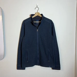 PrAna Blue Barclay Sweater Jacket Full Zip Mens Large Wool Blend Ribbed Outdoor - Picture 1 of 7