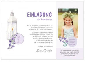 Einladung zur Kommunion Feier Heilige für Mädchen mit Foto oder ohne Lavendel - Bild 1 von 1