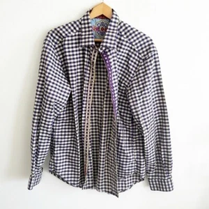 Robert Graham purple plaid checkered print button down shirt 100% cotton size XL - Picture 1 of 6