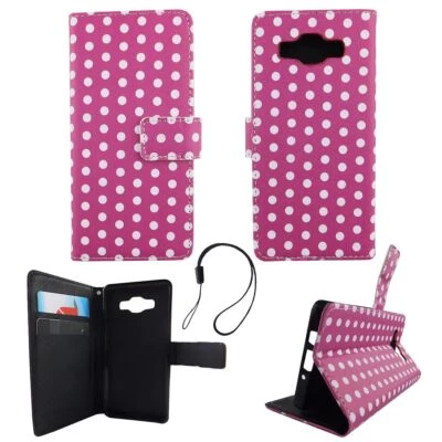 Custodia Protettiva per Samsung Galaxy A5 2015 Polka Dot Lilla Borsa a Libro - Immagine 1 di 2