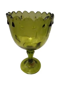 Indiana Glass, Avocado Green, Scalloped, Teardrop, Pedestal Compote/Candy EUC  - Picture 1 of 4