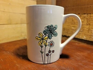 Gorgeous Oversized Mug White W/ Embossed Handpainted Wild Flowers, Teal Inside - Picture 1 of 12