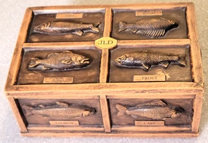 JLD Vintage Fisch Braun Holzmaserung Harz Aufbewahrungsbox Organizer Schmuck Schmuck Schmuck - Bild 1 von 6