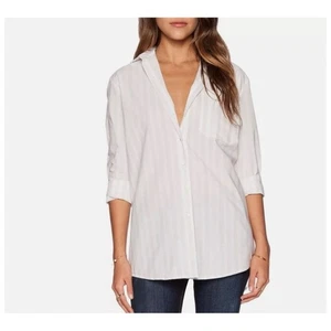 ATM Anthony Thomas Melilo Sz M White Stripe Shirt Linen Blend Button Down - Picture 1 of 11