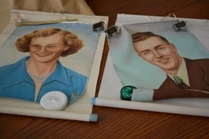 2 Vintage Hand Painted Japan Portrait Painting Silkscreen 12 x 15 Textile Fabric - Picture 1 of 7