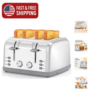 Versatile 4 Slice Toaster: Retro Stainless Steel with Wide Slots & LED Controls - Picture 1 of 10