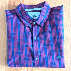 Lacoste Women's Regular Fit 100% Cotton Red & Blue Checked Shirt Size FR 40/US M - Picture 1 of 9