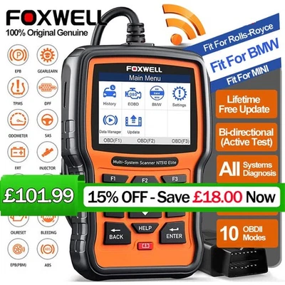 100% Foxwell NT510Elite OBD2 Scanner Diagnostic Tool ABS SRS DPF Oil Fit For BMW - Image 1 of 4