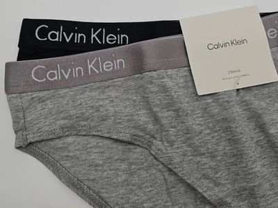 Calvin Klein Women's BIKINI PANTY Motive Cotton Stretch Black/Gray 2-pack LARGE - Image 1 of 4