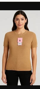Nine West Damen Camel Waffel Strick Kurzarm Pullover Oberteil Größe Small S - Bild 1 von 8
