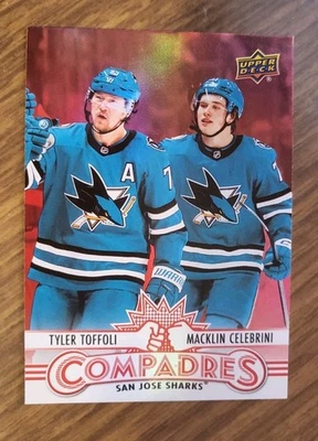 2025-26 Upper Deck Tyler Toffoli Macklin Celebrini Compadres Red #168/199 - Image 1 of 2