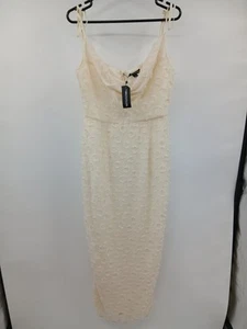 PrettyLittleThing Cream Textured Strappy Cowl Neck Maxi Dress Size 14 - Picture 1 of 5