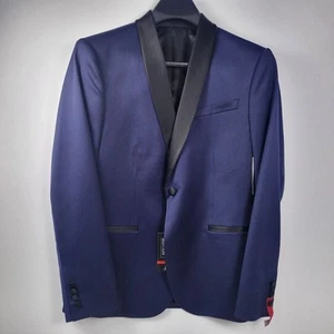 JF J Ferrar Mens Blue Navy Shine Blazer Slim fit 38R Evening Edition Black Lapel - Picture 1 of 11
