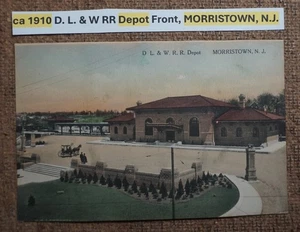 ca 1910 D. L. & W RR Depot FRONT, MORRISTOWN, N.J. POSTCARD LITHO color horse - Picture 1 of 2