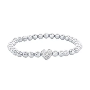 Sterling Silver CZ Heart Beaded Bracelet - Picture 1 of 2