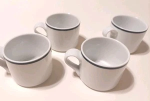 4 Pc Dansk Bistro Christianshaven Flat Cups Blue Rim Coffee Mugs 8oz Portugal - Picture 1 of 5