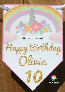 PERSONALISED Birthday Unicorn BUNTING BANNER PARTY DECORATION - Picture 1 of 1