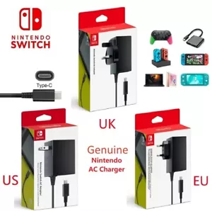 Spedizione gratuita! Adattatore alimentatore AC originale Nintendo Switch/Lite spina UK US EU - Foto 1 di 11