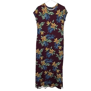 Women Long Dress Size L Burdeo Floral Short Sleeve, Stretch W/Slits Acting Pro - Picture 1 of 8