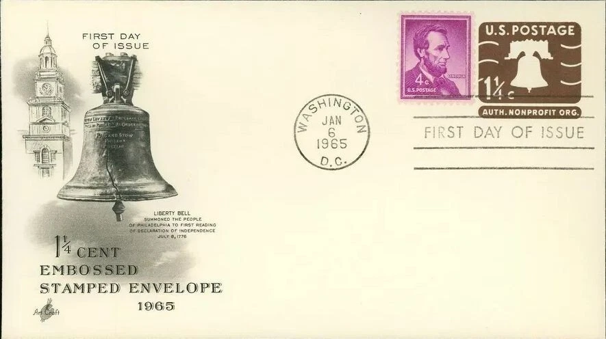 TurtlesTradingPost- Liberty Bell Nonprofit Envelope #U547 1965- FDC Artcraft - Image 1 of 1