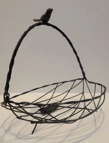Charming Bird and Twig Nested Rustic Styled  Metal Basket 12" T x10" W  x 13" L Cover