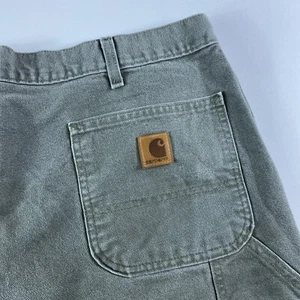 Carhartt Dungaree Fit Pants Mens 40x36 Moss Green Duck Canvas Work B11 MOS - Picture 1 of 12