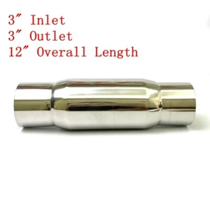 3" Inlet 3" Outlet Polished Exhaust Hotdog Resonator Muffler 12" Long Stainless - Picture 1 of 6