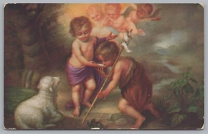 Ein Gemälde des Kindes Jesus Christus und des heiligen Johannes, Madrid, Italien, Vintage Pos - Bild 1 von 2