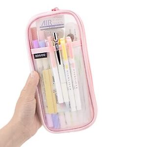 EASTHILL Grid Mesh Pen Pencil Case with Zipper Clear Makeup Color Pouch
