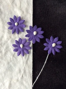 20 Flowers tiny Purple Daisy mulberry paper flower miniatures bouquet tear bears - Picture 1 of 4