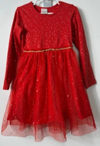 Hanna Andersson Shimmer Star Dress Red Gold Soft Tulle Girls Sz 5 Holiday EUC A2 - Picture 1 of 3
