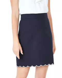 NEW ANN TAYLOR NAVY BLUE WHITE SCALLOPED HEM A-LINE SKIRT SIZE 2 - Picture 1 of 3