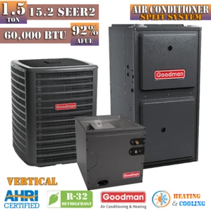 R32 Goodman 1.5 Ton AC & Gas Furnace System 15.2 SEER2 60K BTU 92% AFUE Vertical - Picture 1 of 4