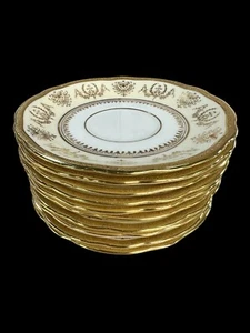 COALPORT CHINA 6093/C GOLD GILDING WITH FLORAL SWAGS SAUCER SET OF 10 - Picture 1 of 8