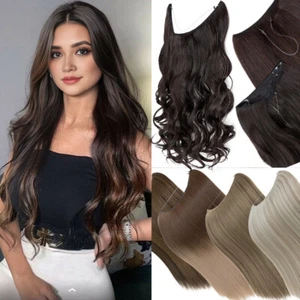 100% Real Natural as Human Invisible Wire in Hair Extensions Curly Clips Ring - Picture 1 of 124