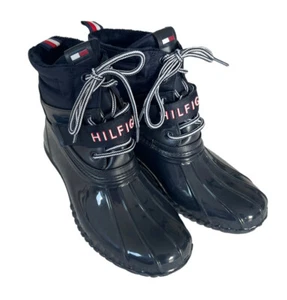 Tommy Hilfiger Women's Sz 8 "Huski" Navy Blue Lace Up Rain Boots w/ Strap - Picture 1 of 12