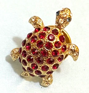 Gorgeous Gold Tone Red & Clear Diamanté Rhinestone Turtle Fancy Pin Badge - Picture 1 of 2