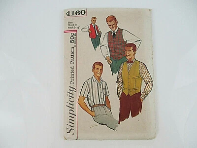 Vtg SIMPLICITY PATTERN #4160 Men's Vest Shirt Uncut Chest 36" Neck 14 1/2" - Image 1 of 4