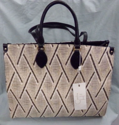 CAROLINE HILL Item P18007 Straw Neutral Lattice Womens Large TOTE HANDBAG ~ NEW - Image 1 of 4