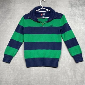 Chaps Polo Sweater Kids M(10-12) Blue Green Striped Long Sleeve 1/4 Zip Collared - Picture 1 of 8